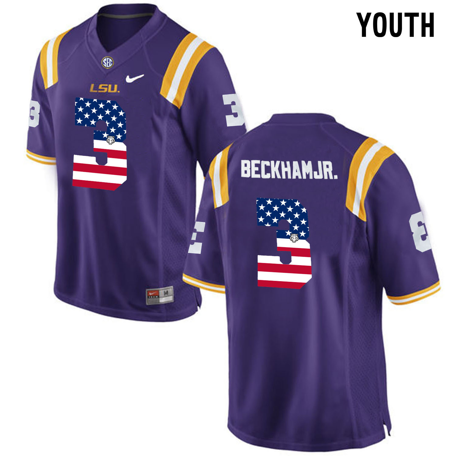 US Flag Fashion  Youth LSU Tigers Odell Beckham Jr. #3 College Football Limited Jersey  Purple->->Youth Jersey